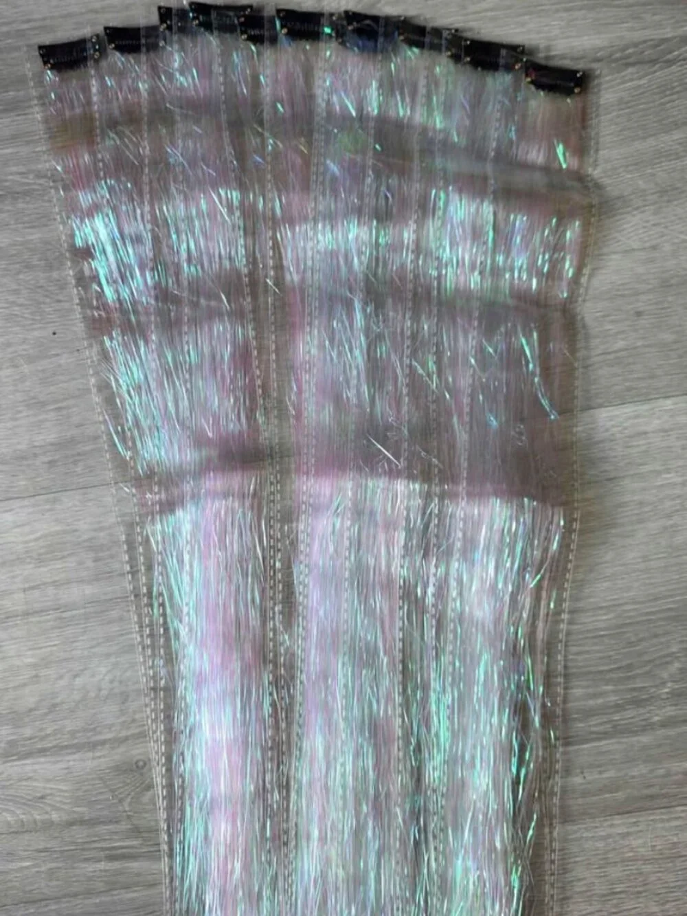 Iridescent Clip-In Hair Tinsel Extensions Set of 12